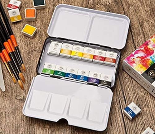 Mungyo Professional Half Pan Size Water Colors Set in Tin Case/Integral Mixing Palette in The lid (12 Colors)