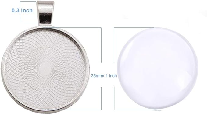 LANBEIDE 40 Pcs Silver Pendant Trays with 40 Pcs Clear Glass Cabochons - 1 Inch/25mm Round Bezels for Resin Craft, Photo Jewelry Making, Total 80 Pcs