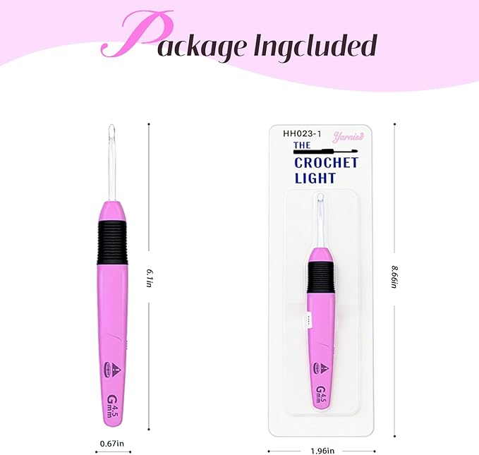 Yarniss Lighted Crochet Hook,4.5mm Crochet Hook Glow in Dark with Battery,Rose