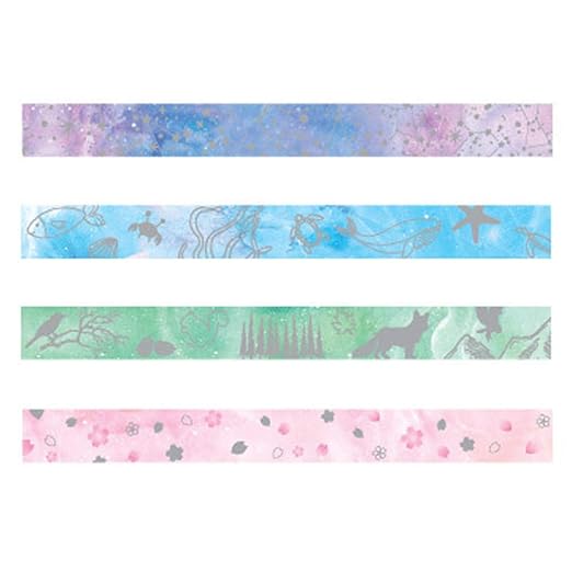 YUBBAEX Silver Washi Tape IG Style Laser Foil Masking Tape Set Decorative for Arts, DIY Crafts, Journal Supplies, Planners, Scrapbook, Card/Gift Wrapping -4 Rolls x 15mm- (Watercolor Laser)