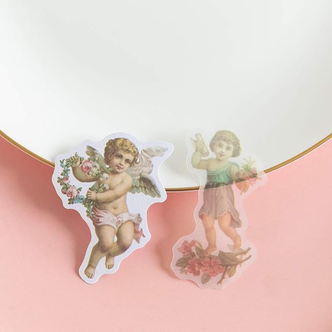Alideco 80Pcs Vintage Vinyl Scrapbooking Stickers Packs,Kawaii Cute Angel Funny Aesthetic for Adult Girls Journaling Assorted Phone Adult Stickers