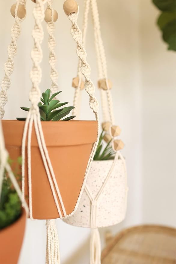 macrame kit - makes 3 macrame plant hangers with easy to follow instructions for adult beginners - includes 109 yards 3mm cotton macrame cord, natural wooden beads & custom instruction booklet
