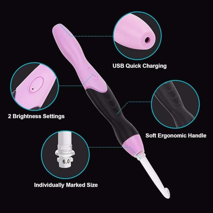 Yarniss Lighted Crochet Hooks Set - 11 Sizes Light Up Crochet Hooks with Case,Rechargeable Crochet Hook with Light,2.5mm to 8mm