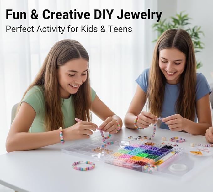 7500+Clay Beads Bracelet Making Kit for Girls- 24 Colors Heishi Beads with No Missing Letter Beads&Charms for DIY Friendship Bracelets and Jewelry Making kit,Arts and Crafts Gift for Teen Girls 6-12