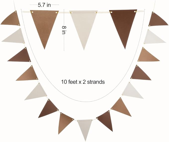 MOWO Brown Kraft Tan and Ivory Pennant Banner Paper Bunting Hanging Decoration for Neutral Baby Shower Birthday Wedding Graduation Retirement Party, Pack of 30 Counts Pennant, 20 feet