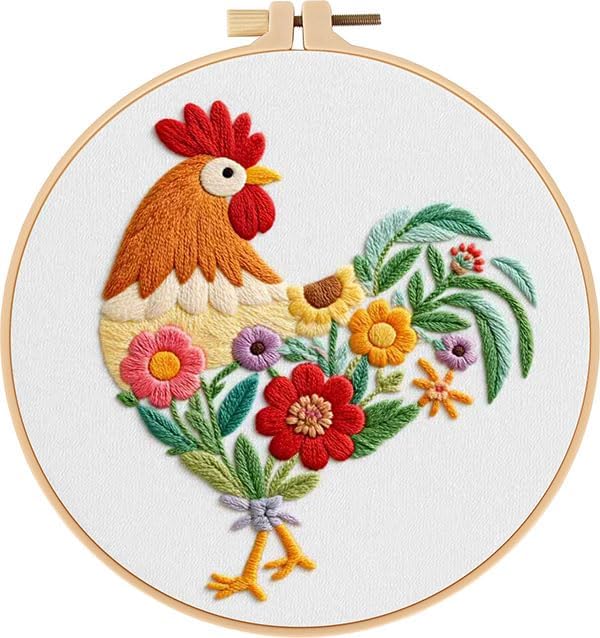 haootadiy beginner embroidery kit for adults, easy cross stitch kit for beginners and adults, full embroidery hoop kit with needles and thread included (pattern 12)
