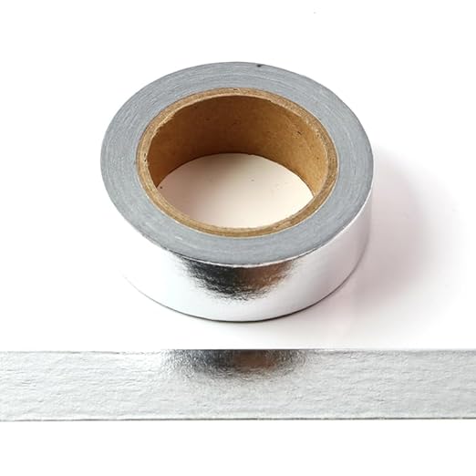 Silver Washi tape Silver foil washi tape for wall Decorative tape for crafts Washy-tape Mirror tape Silver strips for wall decor Metallic washi tape Silver duct tape(0.59in x33FT,Silver,2 rolls)