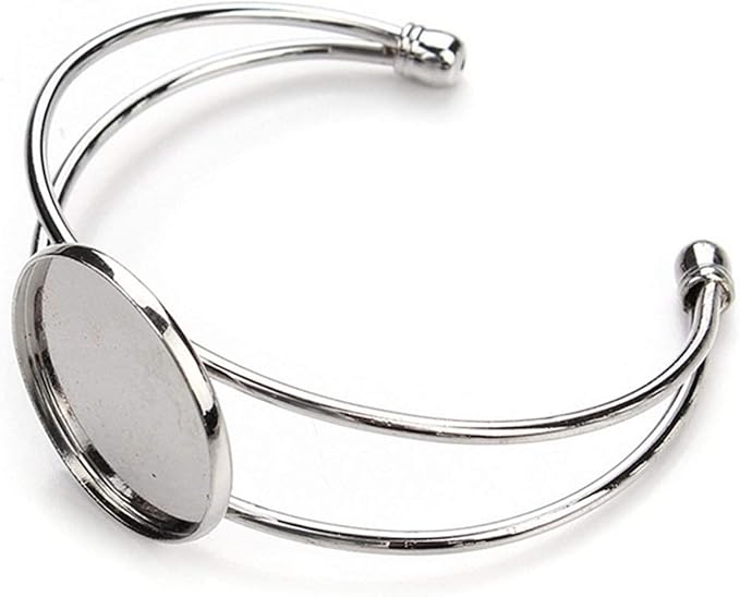 MIAO JIN 10 Pcs 25 mm Adjustable Round Cabochon Bezel Tray Blank Bangle for Crafting DIY Bracelets Making(Silver)