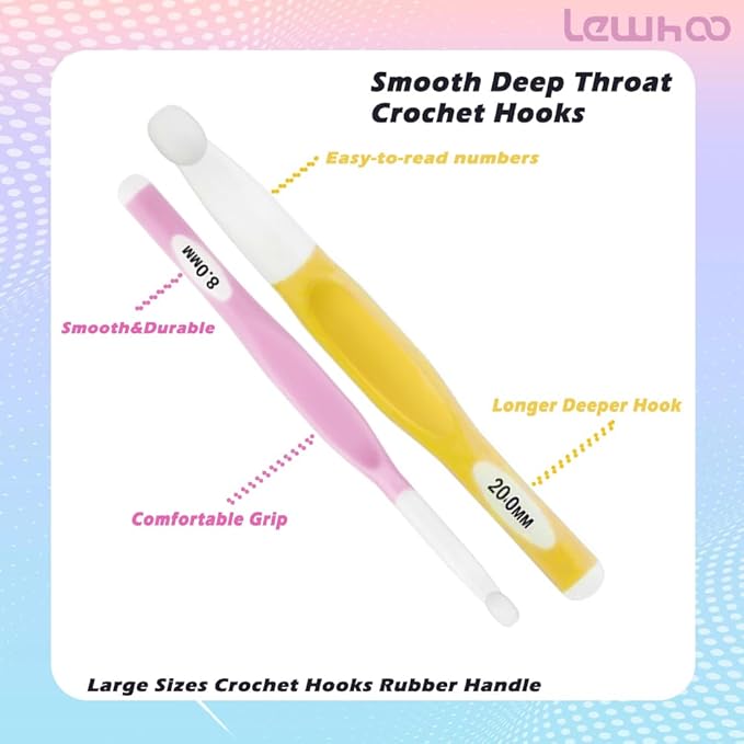 Lewhoo Large Sizes Crochet Hook Ergonomic Crochet Hooks Set,Big Crochet Hooks 8mm 10m 12mm 15mm 20mm