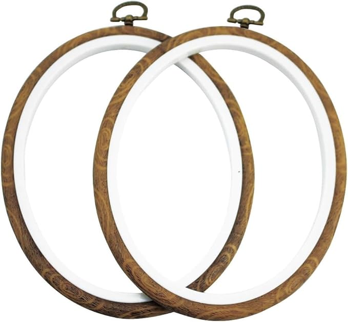 guofa 6.7'' oval embroidery hoops- 2pcs 17x13cm decorative cross stitch hoops, imitated wood resin embroidery frame hoop for art craft sewing