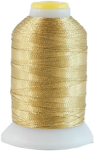 Threadart Metallic Thread | No. L8 - Gold | 500 Meter Cones (550 Yards) | 25 Brilliant Shiny Colors | For Machine Embroidery