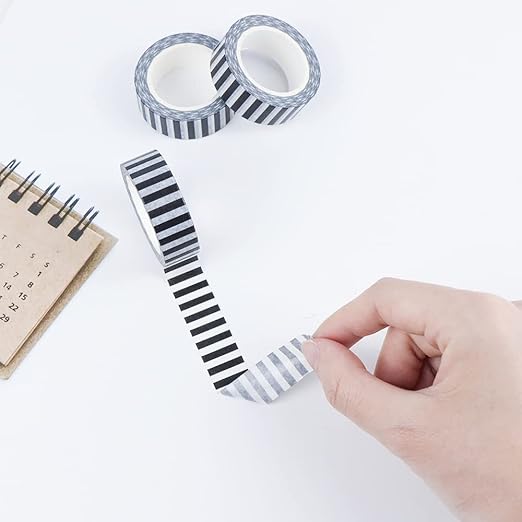 MEI YI TIAN 3pcs Black Stripe Washi Tape Set Labeling Decorative Paper Adhesive Masking Tapes for DIY Journal Decor Planners Arts Crafts Gift Box Wrapping Adesive Tape