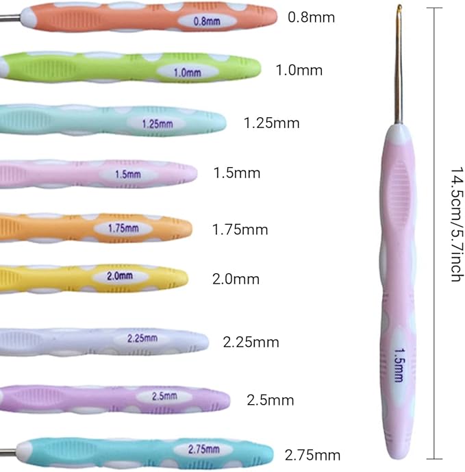 Latest Set of 27 PCS Small Size Crochet Hook Set with Case,Ergonomic Handle Crochet Hook Needles for Arthritic Hands, Thread Crochet Steel Lace Hooks Size 0.8mm to 2.75mm