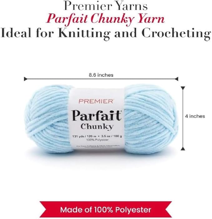 Premier Yarns Parfait Chunky Chenille Yarn 3.5 Oz 6 Super Bulky Weight 3 Pack Bundle with Bella's Stitch Place Holders (Light Blue)