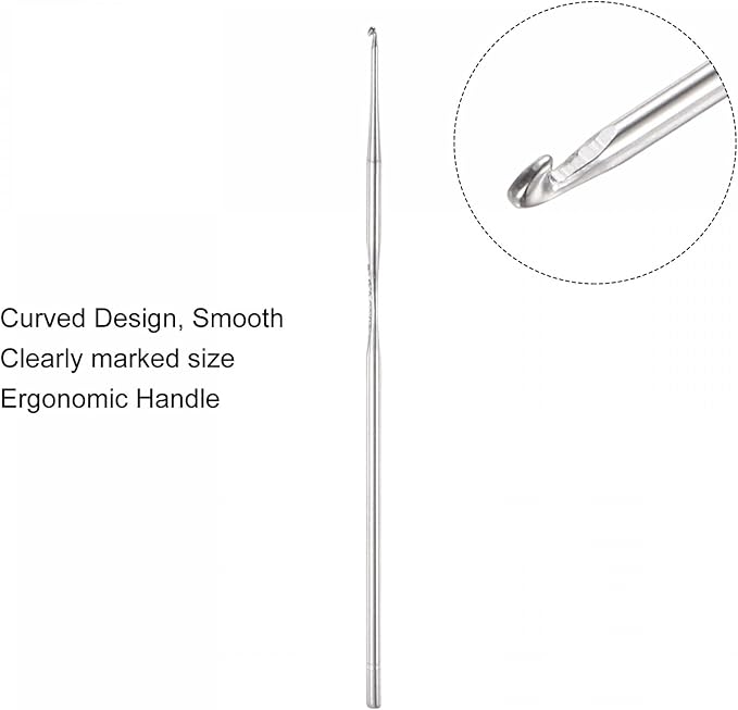 uxcell Stainless Steel Crochet Hook 0.85mm US Size 13 Knitting Needles for DIY Craft Yarn 6Pcs