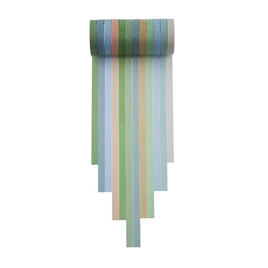 YUBBAEX 12 Rolls Washi Tape Set Natural Color Decorative Tapes for Arts, DIY Crafts, Journals, Planners, Scrapbook, Wrapping Wide -Salty Morandi- (Salty, 8mm x 12Rolls)