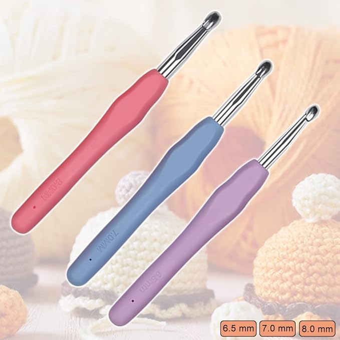 Crochet Hooks 6.5mm 7.0mm 8.0mm Crochet Needles QLRFFLJOY 3 pcs Crochet Hook Set DIY Yarn Weaving Tools for Knitting Gloves, Shoes, Bags, Hats, Socks, Scarf