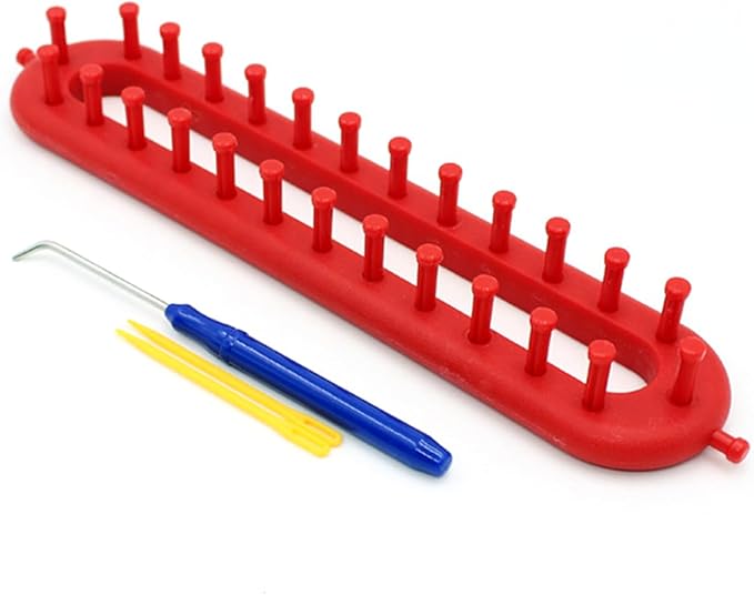 Rectangle Knitting Looms，Plastic Weaving Looms Set，Weaving Loom，Scarf Hats Making Tools，DIY Crocheting Handmade Craft Kit with a Crochet Hook and Needle for Knitting Lovers，26 cm (Red)