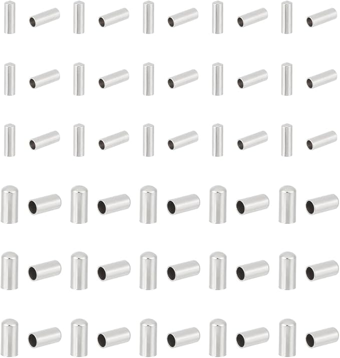 UNICRAFTALE 100pcs 2 Sizes Column Cord Ends Stainless Steel End Caps 2mm/3mm Column Leather Cord Ends Cord Terminators End Caps for DIY Jewelry Making, Stainless Steel Color