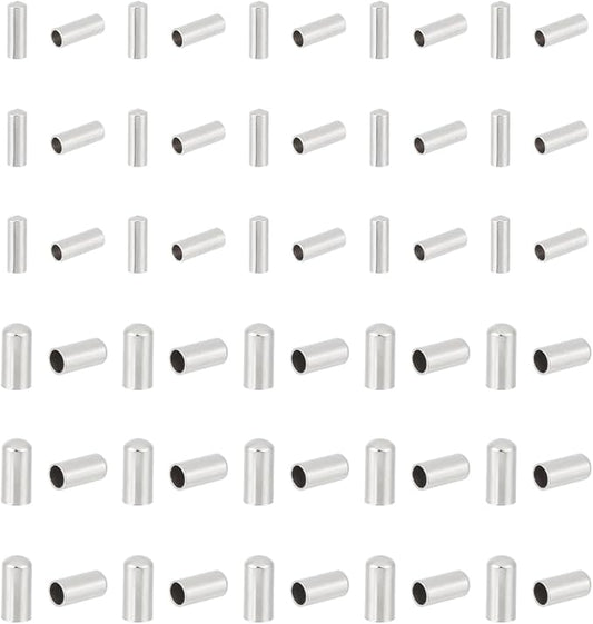 UNICRAFTALE 100pcs 2 Sizes Column Cord Ends Stainless Steel End Caps 2mm/3mm Column Leather Cord Ends Cord Terminators End Caps for DIY Jewelry Making, Stainless Steel Color