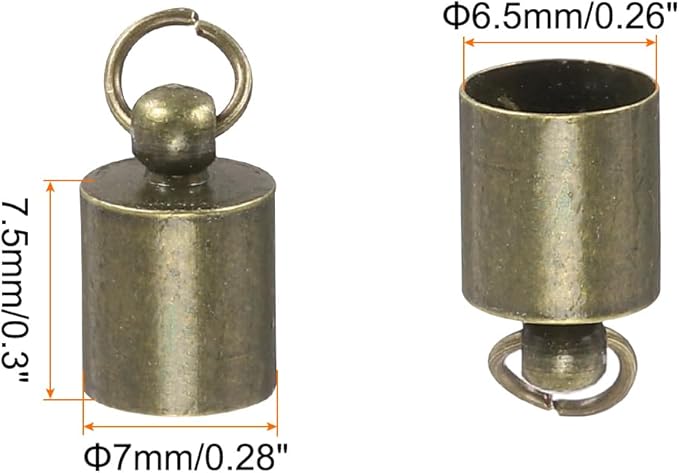 MECCANIXITY Fold Over Cord End Caps Bronze 7mm OD with Crimp Covers Lobster Claw Clasps DIY Jewelry Making for Bracelets and Necklaces Crafting 20 Pcs