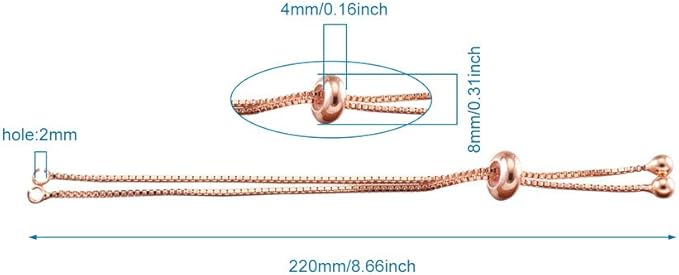 FASHEWELRY 20 Strands Adjustable Brass Bracelet Slider Extender Chains with Ball Ends 8-5/8"(22cm) Real Rose Gold Plated for DIY Jewelry Making