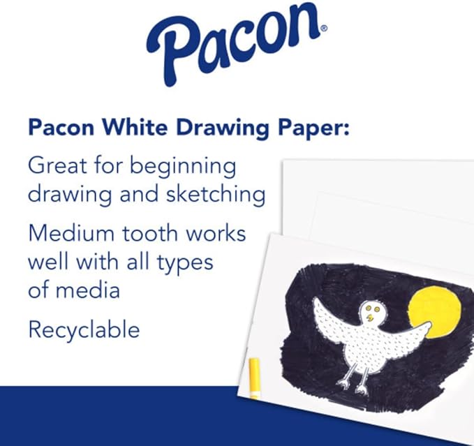 Pacon Drawing Paper, White, Supreme Weight, 9" x 12", 500 Sheets/Pack, Case of 6 Packs, 3000 Sheets Total