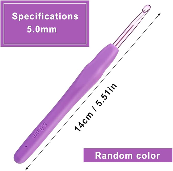 kgxulr 5 mm Crochet Hook, Aluminum Soft Grip Rubber Handle Needles Ergonomic Knitting Needles Crochet Needle for Beginners and Handmade DIY Knitting Crochet (5 mm)