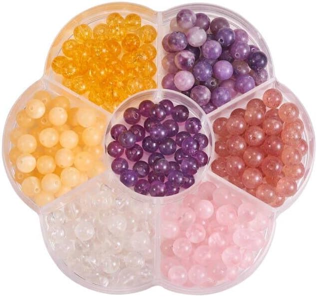 280 Pcs 6mm Crystal Beads for Jewelry Making，Natural Round Crystal Beads DIY Smooth Stone Bead Kit Crystal Energy Healing Beads Charm for Bracelet Necklace (6MM, 7 Color Crystal Beads)