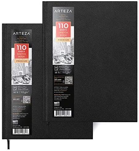 ARTEZA Hardcover Sketch Book 8.5 x 11 Drawing Pad 2 pack 110 Sheets Sketch Pads for Drawing for Adults & Teens