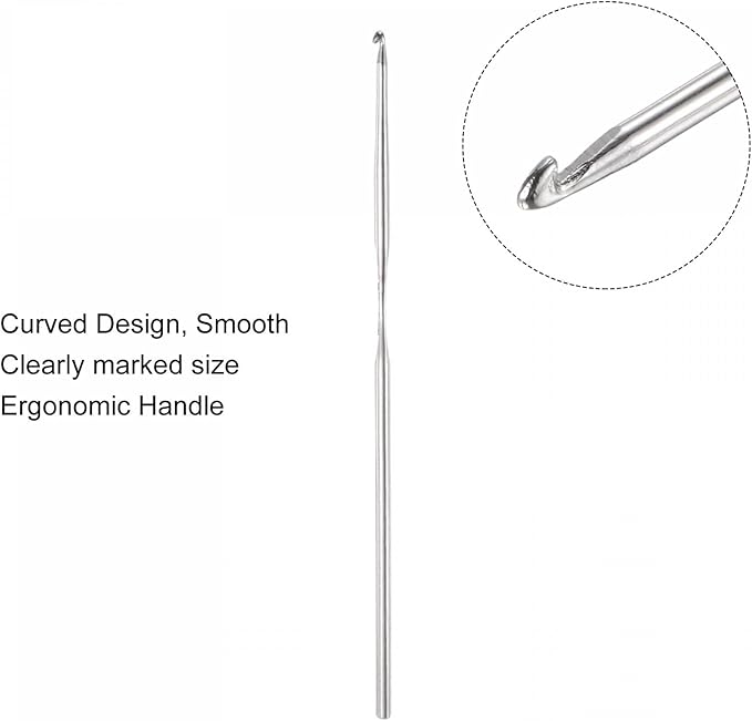 uxcell Stainless Steel Crochet Hook 1.25mm Knitting Needles for DIY Craft Yarn 6Pcs