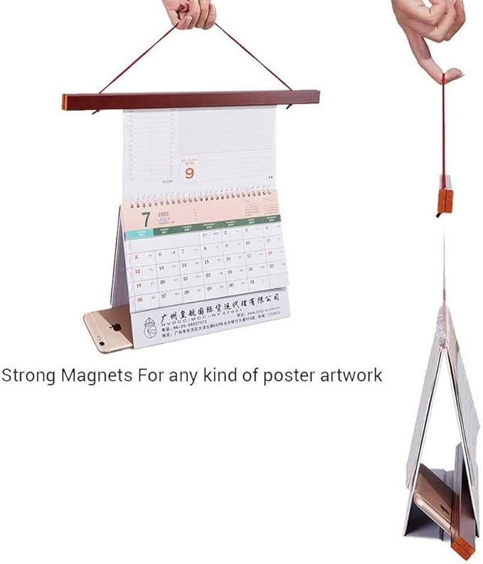 Magnetic Poster Hanger, 16x20 16x24 16x22 Poster Frame Wood Wooden Magnet Print Posters Dowel Scroll Hanger Hangers Hanging Kit for Walls Map Canvas Artwork (Mahogany, 16")