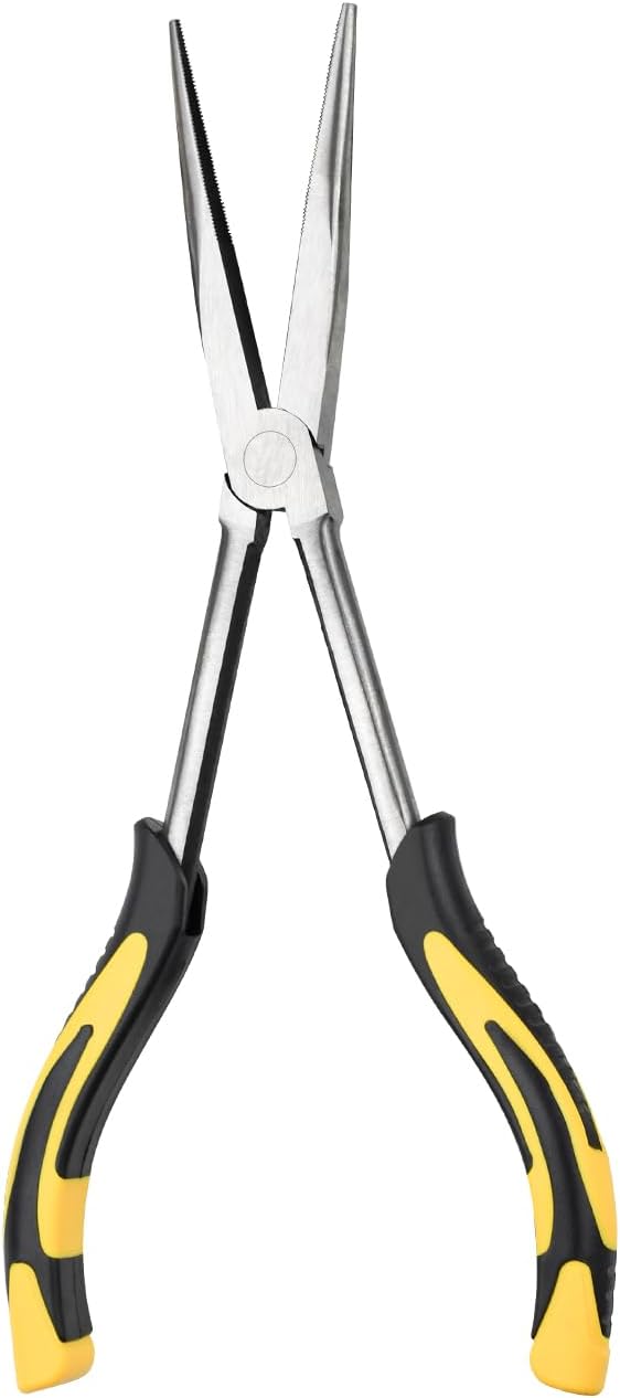 zuzuan premium long needle nose pliers-11’’, paper clamp precision, chromium-vanadium steel, soft grip with wire cutter, long nose cutting pliers for home, fishing, jewelry, crafts,1pcs