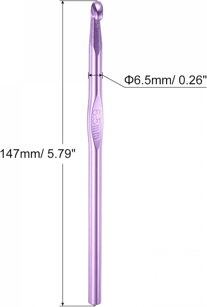 uxcell Aluminum Crochet Hook 6.5mm US Size K (Size 10.5) Knitting Needles for DIY Craft Yarn Purple 6Pcs
