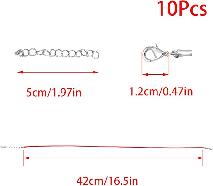 10 Pcs 2.0mm Leather Necklace Cords with Clasp,Waxed Cords,Necklace Ropes for Pendants and Jewelry Making(Red)