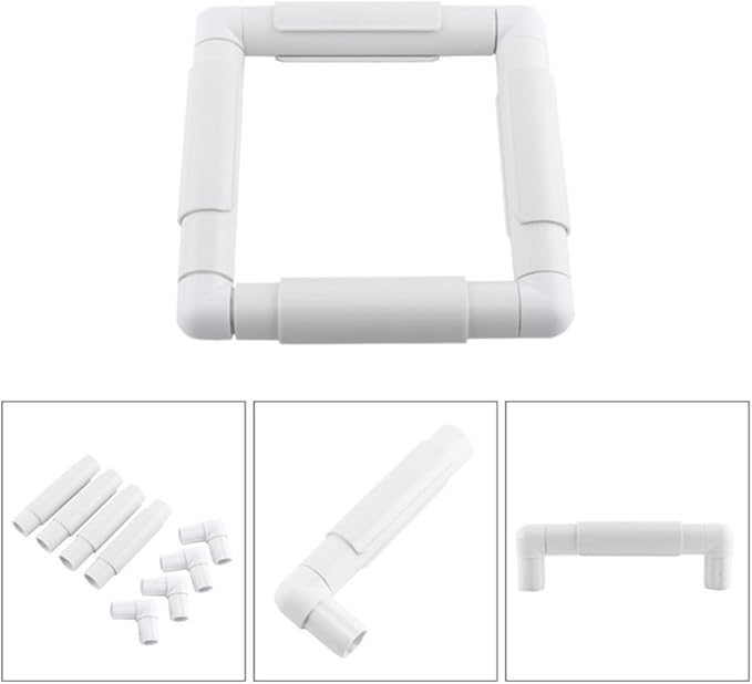 square embroidery hoop, plastic cross stitch frame white cross stitching frame sewing hoop handhold craft clip frame embroidery snap frame hoop diy sewing tools for cross stitching (8x8 inches)