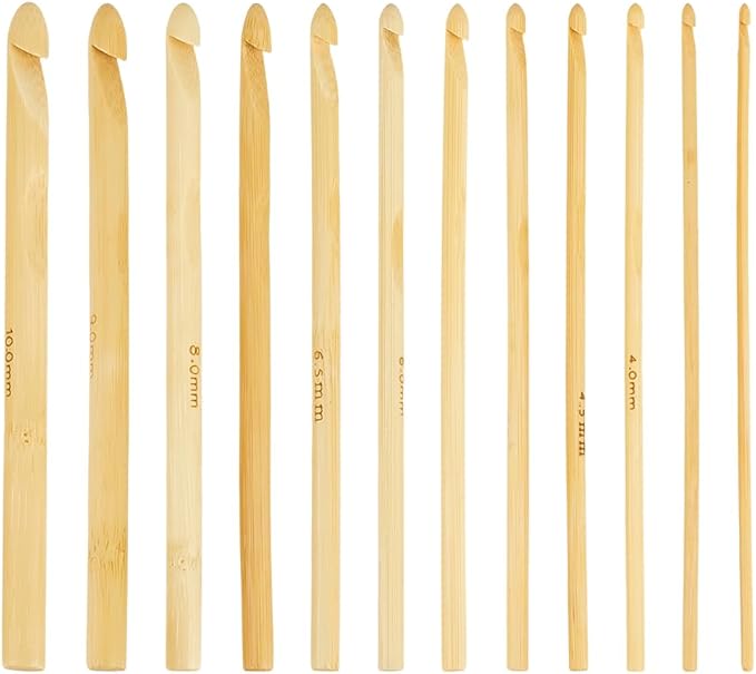 CALFOVERA 12PCS 5.9 Inch Single Point Bamboo Crochet Hooks Kit 12 Size Wooden Knitting Needles Bamboo Knitting Needles Set for Handmade DIY Making Sweater Yarn Projects(3 to 10mm)