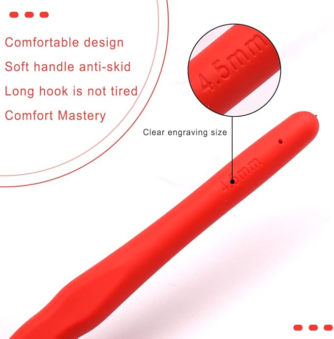 kgxulr 4.5 mm Crochet Hook, Aluminum Soft Grip Rubber Handle Needles Ergonomic Knitting Needles for Beginners and Handmade DIY