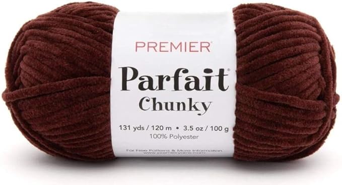 Premier Yarns Parfait Chunky Chenille Yarn 3.5 Oz Super Bulky Weight 3 Pack Bundle with Bella's Stitch Place Holders (Chocolate)