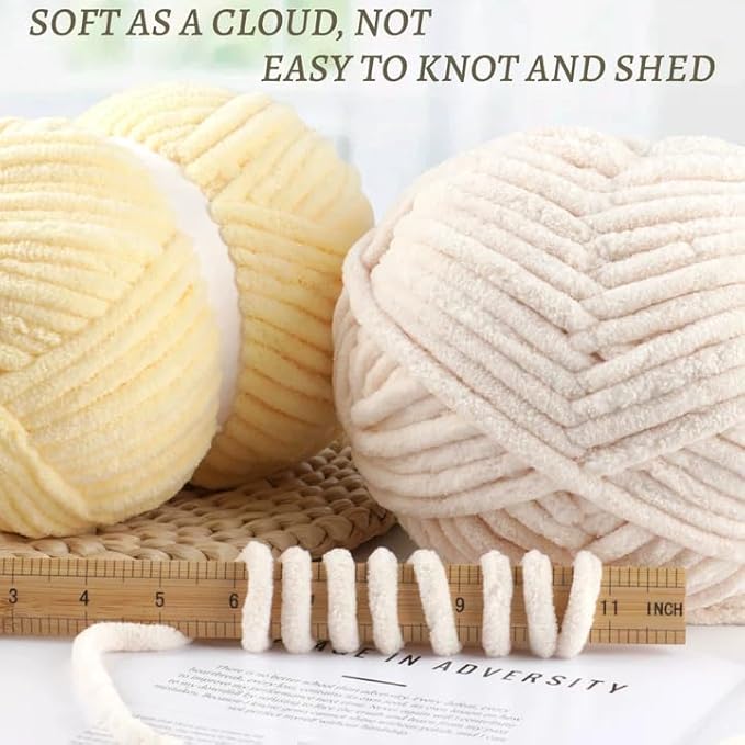 Baby Blanket Yarn for Crocheting - 2 Pack of 300g (Total 600g/21.2oz) Super Fluffy Chunky Chenille Yarn for Hand Knitting, 230 yds Super Bulky Plush Yarn for Blankets and Amigurumi (2, Light Grey)
