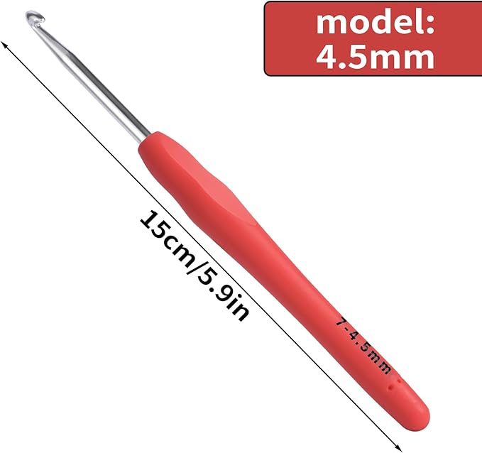 4.5mm Crochet Hook, Ergonomic Crochet Hook, Smooth and Extra Long  Knitting Needles, with Soft Rubber Ergonomic Handle and Aluminum Tip, Perfect Beginner and Arthritic Crochet Hooks (4.5 mm)