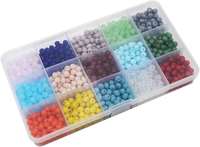 INSPIRELLE 1200pcs 6mm Multicolor Opaque Rondelle Glass Beads for Jewelry Making Faceted Briolette Shape Crytal Spacer Beads Assortments Supplies for Bracelet Necklace with Storage Box