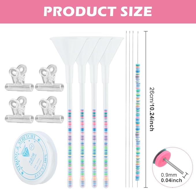FaHuoJiuKa Beading Funnel, Beading Making Kit - 4PCS Jewelry Making Tools for Clay Beads, Bracelets & Necklaces (Includes Funnels, 0.9mm Needles, Clips)