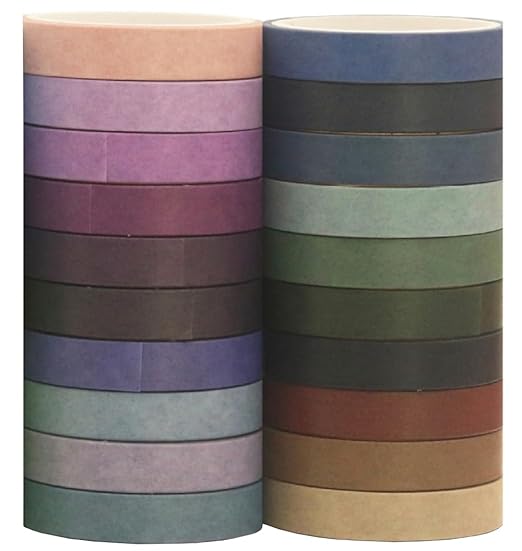 20 Rolls Washi Tape Set - Cool Tones Solid Colour Masking Tape, 197 Feet x 7.5mm Wide, for Journaling, Scrapbooking, Planners, Books & DIY Arts Crafts