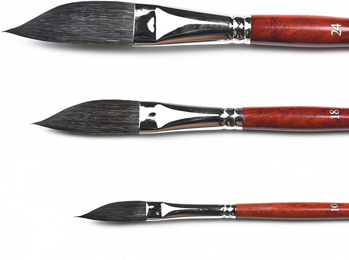666DS 3PCS Dagger Watercolor Brushes Set Squirrel Mix Hair Wooden Handle,Face Paint Brushes,Size#10#18#24 Professional Paintbrush Set for Artist Wash Watercolor