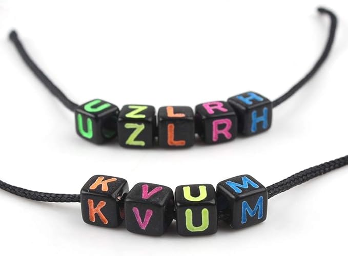 Acrylic Black Letter Beads Alphabet Colorful Letters Black Cube Bead, 6×6mm 900pcs, Friendship Bracelets Letter Beads Black Square