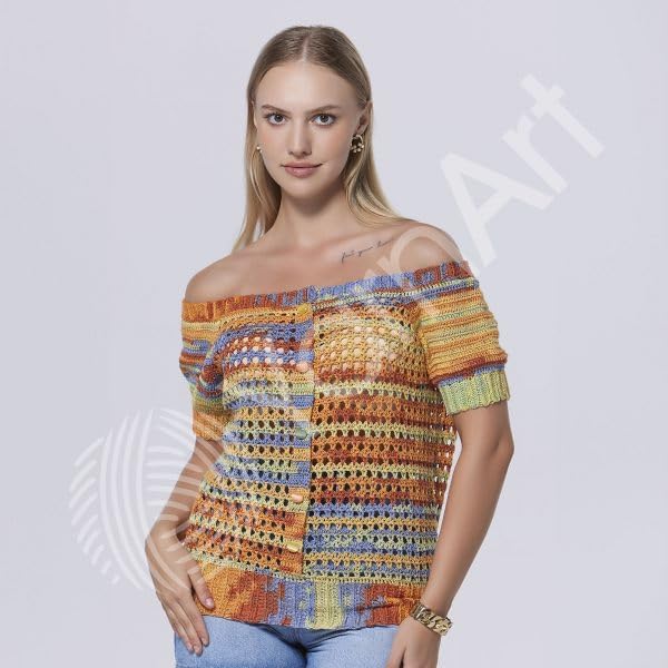 YarnArt Symphony Dream Cotton Yarn -%80 Cotton%20 Viscose Rainbow Multicolor Crochet Knitting Yarn - Suitable for All Blouses, Dresses, Shawls, Bags, Hats - 273 Yards, 3.52 Oz (1 Skein) (3114)