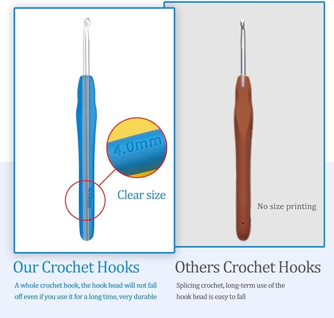 4 mm Crochet Hook, Ergonomic Handle for Arthritic Hands, Extra Long  Knitting Needles for Beginners and Crocheting Yarn (4 mm)