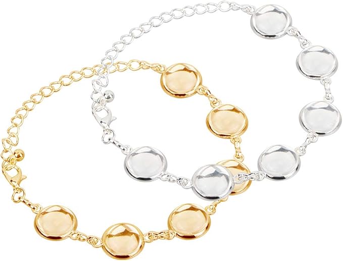 PH PandaHall 10pcs Adjustable Bracelet Chain, 12mm Bracelet Bezel Settings for Jewelry Making with 6 Tray Blank, 60pcs 12mm Clear Glass Cabochons for DIY Bracelets Making, Silver & Golden