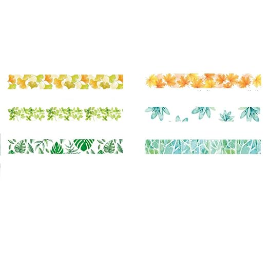 YUBBAEX Lush Plants Washi Tape Set 6 Rolls Floral Masking Decorative Tapes 15mm Wide (Feeling of Leaves)